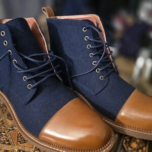 Vintage Foundry Co. REMINGTON Men's Navy and Brown Leather Lace-Up Boots Size 9